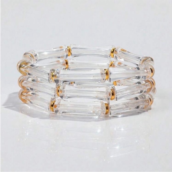New! Anthropologie Clear Acrylic Bamboo Bracelet Stack Set NWOT - Picture 1 of 3